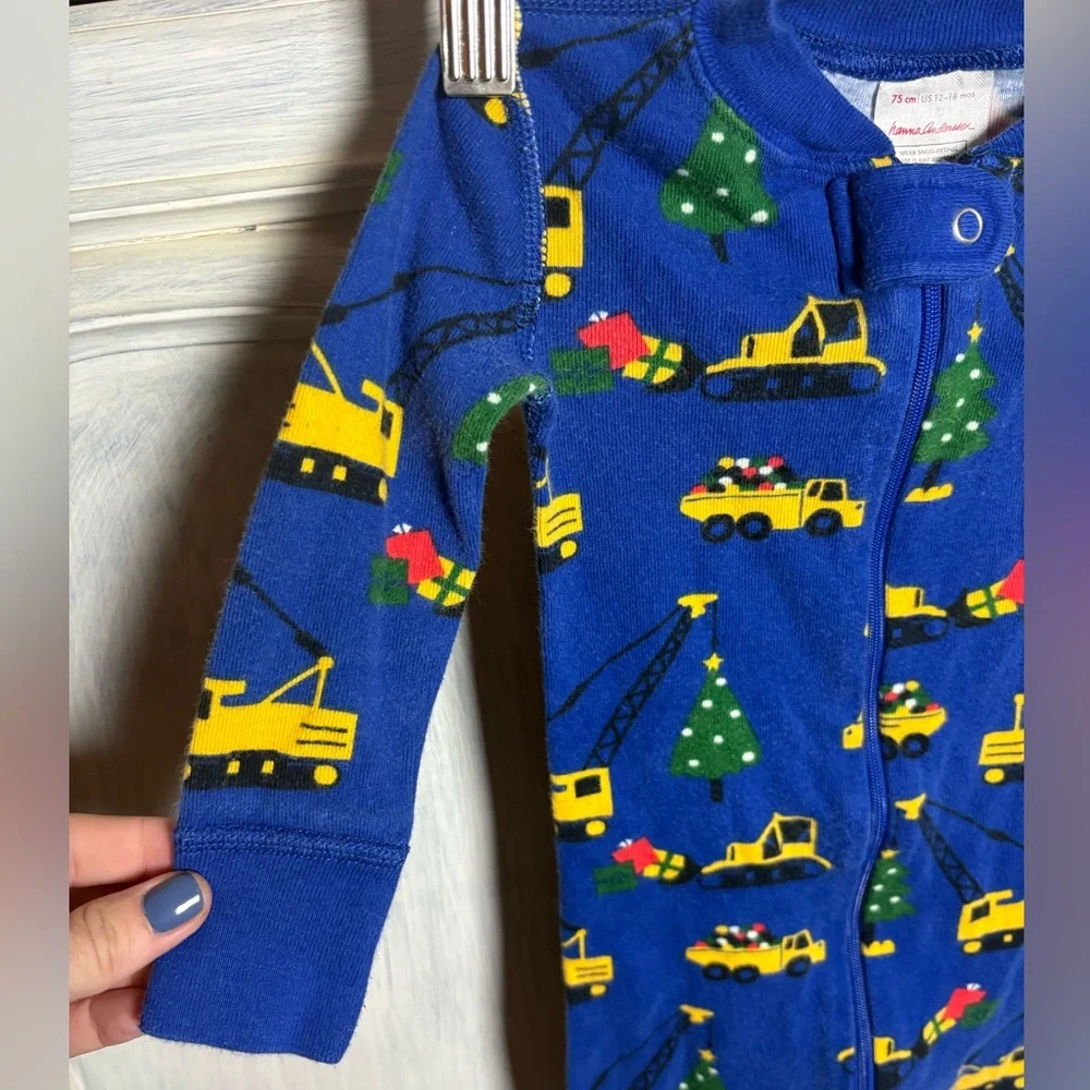Hanna Andersson‎ Blue Christmas Construction Sleeper Pajamas Organic Cotton